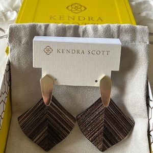 Kendra Scott Gold "Astoria" Brown Dust Triangular Far Drop Earrings